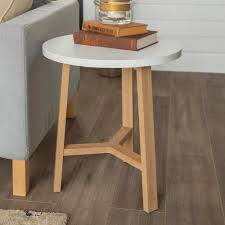 Walker Edison Furniture Company 20 In White Marble And Light Oak Round Side Table Hdf20emstlo The Home Depot Round Side Table White Round Side Table White Marble Side Table