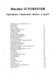 J'ai eu 30 ans, san francisco, né quelque part, mon frère, ambalaba, comme un arbre, j'm'en fous d'la france. Partition Guitare Chant Maxime Le Forestier Quelques Chansons Mises A Part Pdf