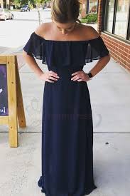 Off The Shoulder Navy Blue Chiffon Long Bridesmaid Dress Navy Blue Bridesmaid Dresses Long Navy Blue Bridesmaid Dresses Bridesmaid Dresses Long Blue