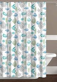 Ocean Sea Life Fish Theme Canvas Fabric Shower Curtain Teal Blue Green Grey White Green Shower Curtains Fabric Shower Curtains Bathroom Decor