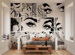 black white pop art wall mural self adhesive removable etsy pop art decor interior art diy wall art