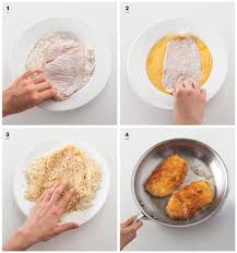 Line a baking sheet with aluminum foil and grease it with nonstick cooking spray. How To Bread And Fry A Chicken Cutlet Breaded Chicken Recipes Fried Breaded Chicken Food