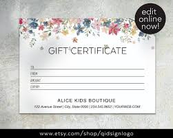 Create custom fundraiser campaigns for local organizations by selling egift cards through your business. Gift Card Template Floral Editable Gift Card Kids Boutique Etsy Gift Card Template Printable Gift Cards Gift Certificate Template