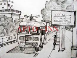 A transit agency official measures the distance between the edge of a shelter and the curb, using a measuring wheel, to determine if enough clearance is available for riders who use wheelchairs to board and alight the bus. Orasnap Easy Drawing Of Bus Stand