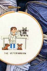 On the pattern you will find two dogs and cats that are ready for the inspection. Female Veterinarian Cross Stitch Kit Embroidery Kits Cross Stitch Kit Modern Cross Stitch Patterns