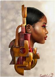 Mahogany Strings, an African American, Black Art Print by Salaam Muhammad