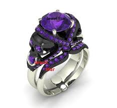 Black And Purple Wedding Ring Set Purple Diamond Women S Solitaire Skull Engagement Ring Set 925 Sterling Silver Skull Engagement Ring Gothic Engagement Ring Black Engagement Ring