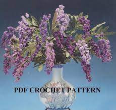 Crochet Wisteria Flowers Floral Arrangement Pattern Kc0386 Etsy In 2021 Crochet Garden Crocheted Flower Arrangement Crochet Flowers