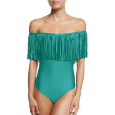 Off Shoulder Tassel Brazilian One Piece Swimsuit Solid In