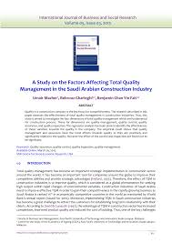 This is because the consumers are often at the heart of businesses and tend to affect growth of all ventures. Pdf A Study On The Factors Affecting Total Quality Management In The Saudi Arabian Construction Industry