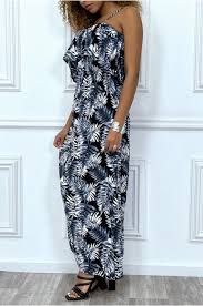 Modele de robe ete 2019. Robe D Ete Longue Marine A Col Bateau Et Imprime Tropical