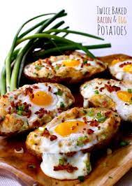 Twice Baked Bacon Egg Potatoes Breakfast Brunch Recipes Bacon Egg Potatoes Recipes