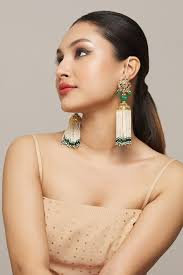 Buy White Tumble Stone Beaded Tassel Drop Long Jhumkas by Kiara Online at  Aza Fashions in US