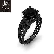 Black Diamond Gothic Spooky Skull Engagement Ring Womens Mesh Skull Ring Sterling Silver Spooky Skull Gothic Black Ukrasheniya