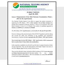 Jee main 2021 registration, form correction, application dates, fees, process. Ani On Twitter April Session For Jee Main 2021 Has Been Postponed It Was Scheduled For 27th 28th 30th April Revised Dates To Be Announced Later At Least 15 Days