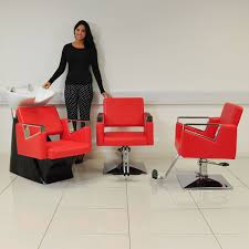 Red 3 Piece Hair Salon Wash Basin And Salon Hairdressing Barber Chair Furniture Hair Salon Furniture Furniture Chair Hair Salon