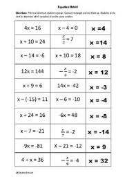 Each Solution Has Two Equations It Satisfies Students Solve 20 Equations To Match To 10 Solutions I Have Used Th One Step Equations Equations Work Diligently