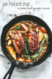 Pan Fried Pork Chops With Pear And Ginger Sauce Skillet Pork Chops Recipe Pan Fried Pork Chops Pork Ginger Sauce