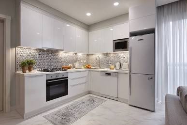 Modern L-shaped kitchen remodeling design, AI generated