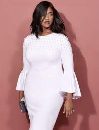 Flare Sleeve Dress With Pearl Detail White Plus Size Bridal Dresses Classic Sheath Dress Flare Sleeve Dress