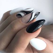 Black And White Almond Shaped Nails Black And White Nails Trend For Almond Nails My Blog Nail Trends Trendy Nails Black Nail Art