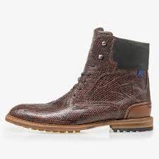 These shoes are absolutely stylish and easy to combine with a great variety of outfits. Men S High Cognac Coloured Leather Lace Boot With A Snake Print 10913 05 Floris Van Bommel