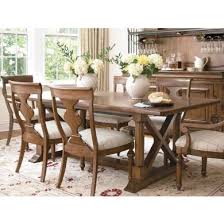 A vintage set pennsylvania house dining room chairs offer cherry construction in gondola form having shaped crest rail over stylized urn form back slat with scroll form arms. Pennsylvania House New Lou Trestle Dining Table In Cognac 071653 By Dining Rooms Outlet