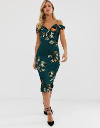 Ax Paris Floral Bardot Bodycon Dress Green Modesens Bodycon Dress Dresses Fashion