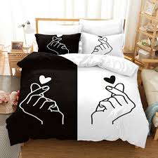 Both sides of this dual temperature duvet are clearly labeled with duvet tabs, so there's no guessing which side is which. White Set Black Comforter Bedding Her Side His Double Bet Couples Duvet Cover M Queen 4pcs For Sale Online Ebay