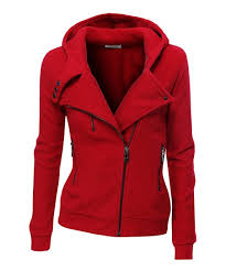 Doublju Red Hoodie Fleece Moto Jacket