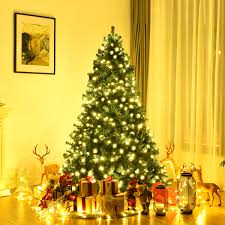 Costway 7ft 7 5ft 8ft Pre Lit Pvc Christmas Tree Hinged 300 400 430 Lights Walmart Com Walmart Com