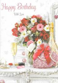 Happy Birthday Cards For Women Female Happy Birthday Card Flowers Champagne 1st Class Post X7 Home Furniture Happy Birthday Cards Husband Birthday Card Birthday Greeting Cards