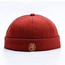 Men Women Vintage Brimless Cap Adjustable Embroidery Skull Cap Warm Rolled Skull Cap Chinese Enlightenment Children Cap Rolled Cuff Cap