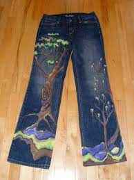 Custom Painted Tree Jeans Painted Jeans Upcycle Jeans Jeans Diy