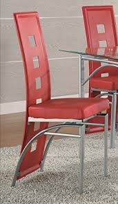 Coaster Set Of 2 Dining Chairs Red Leather Like Metal Legs Matte Silver Finish Wall S Furniture Decor High Back Dining Chairs Contemporary Dining Chairs Side Chairs Dining