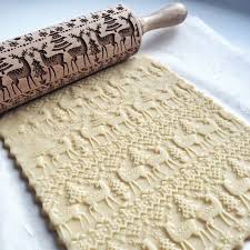 Chrismas And Reindeer Pattern Embossing Rolling Pin By Texturra Engraved Rolling Pins Embossed Rolling Pin Rolling Pin