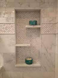 When I Visited My Hometown Last Weekend I Took Pics Of My Bff S Home Veronica Redid Her Bat Bathroom Remodel Shower Shower Shelves Bathroom Remodel Designs