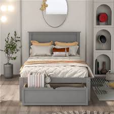 Contemporary platform bed frame for a twin mattress | matches manhattan and regency bedroom furniture collections. Twin Size Wooden Bed Frame With Storage Drawer Gray