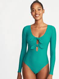 Tie Front Long Sleeve Swimsuit For Women Old Navy Long Sleeve Swimsuit Long Sleeve Swimwear Sleeve Swimsuit