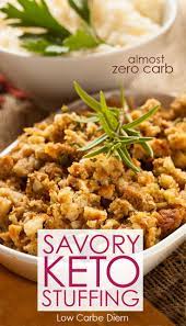 This Gluten Free Keto Stuffing With Almost No Carbs And Seasonal Mix Of Herbs Offers Thanksgiving Stuffing Recipes Keto Stuffing Low Carb Thanksgiving Recipes