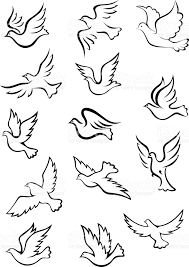 Outline Graceful Dove And Pigeon Birds Set In Sketch Style For Peace Bird Outline Pigeon Bird Dove Drawing