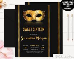 Black And Gold Birthday Invitations Templates Golden Mask Sweet Sixteen Party Invitation Template Masquerade Party Invitation S Sweet Sixteen Invitations Birthday Invitation Templates Invitation Template
