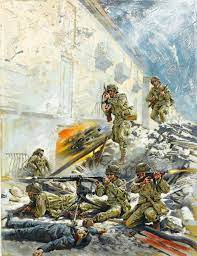 Combat Between Us And German Troops Wwii War Art Military Artwork Military Drawings