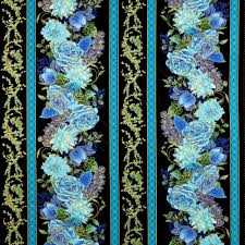 Estate blue and grass green geometric cotton supreme wax. Timeless Treasures Enchanted Plume Border Stripe Black Gold Metallic Fabric Emerald City Fabrics