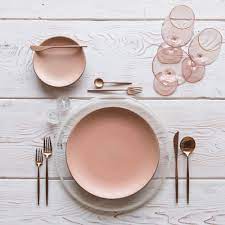 This beautiful set is the perfect combination of a subtle pink hue with small gold details to create a cute yet sophisticated dish set, perfect for any. Rose Gold Copper Casa De Perrin