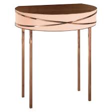 The table frame, bracket and base are rose metal color, smooth surface, reflective, creating a luxurious texture. Stella Gray Console Or Bedside Table With Rose Gold Trims By Nika Zupanc For Sale At 1stdibs