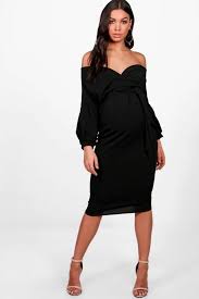Maternity Off The Shoulder Wrap Midi Dress Boohoo Dresses Midi Dress Midi Dress Bodycon