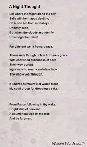A Night Thought Poem By William Wordsworth Poem Hunter Rilke Poems Poems Love Poems In Hindi