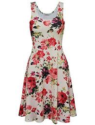 Toms Ware Womens Casual Fit And Flare Floral Sleeveless Dress Twcwd054whiteredus M Casual Dresses For Women Summer Dresses For Women Sleeveless Floral Dress