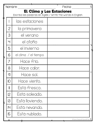 Spanish Seasons And Weather Vocabulary Lists El Tiempo Y Las Estaciones Listas De Vocabulario Weather Vocabulary Vocabulary List Teaching Spanish